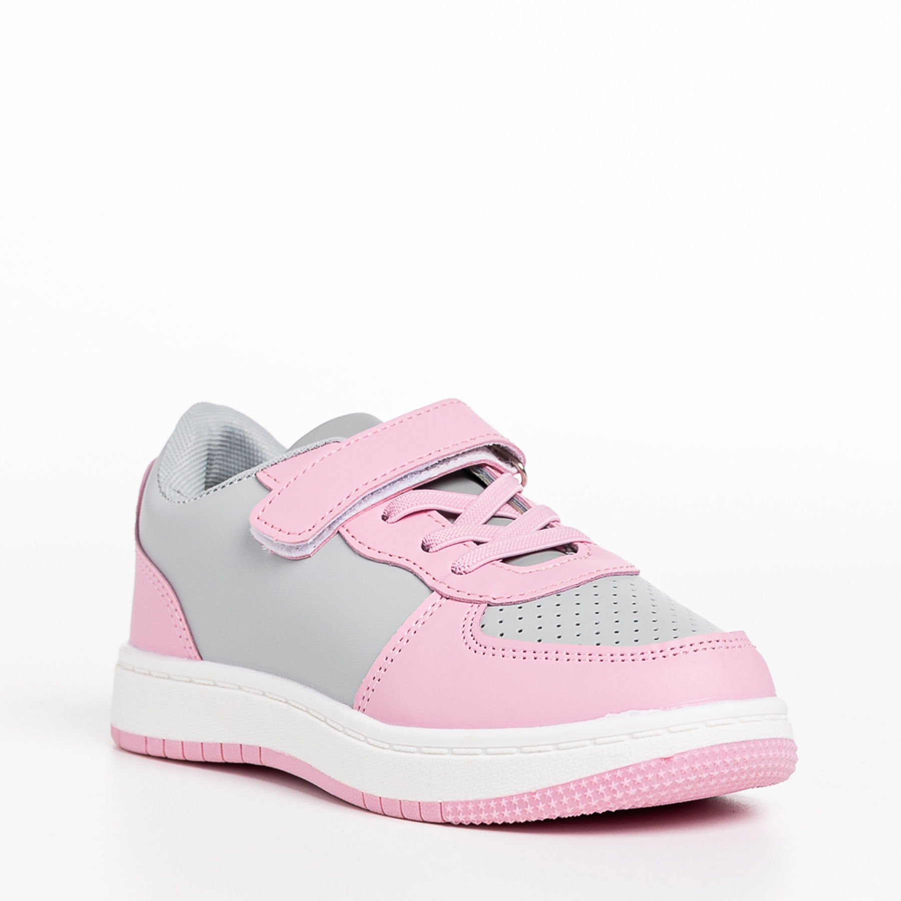 Pantofi sport copii roz cu gri din piele ecologica Ponty