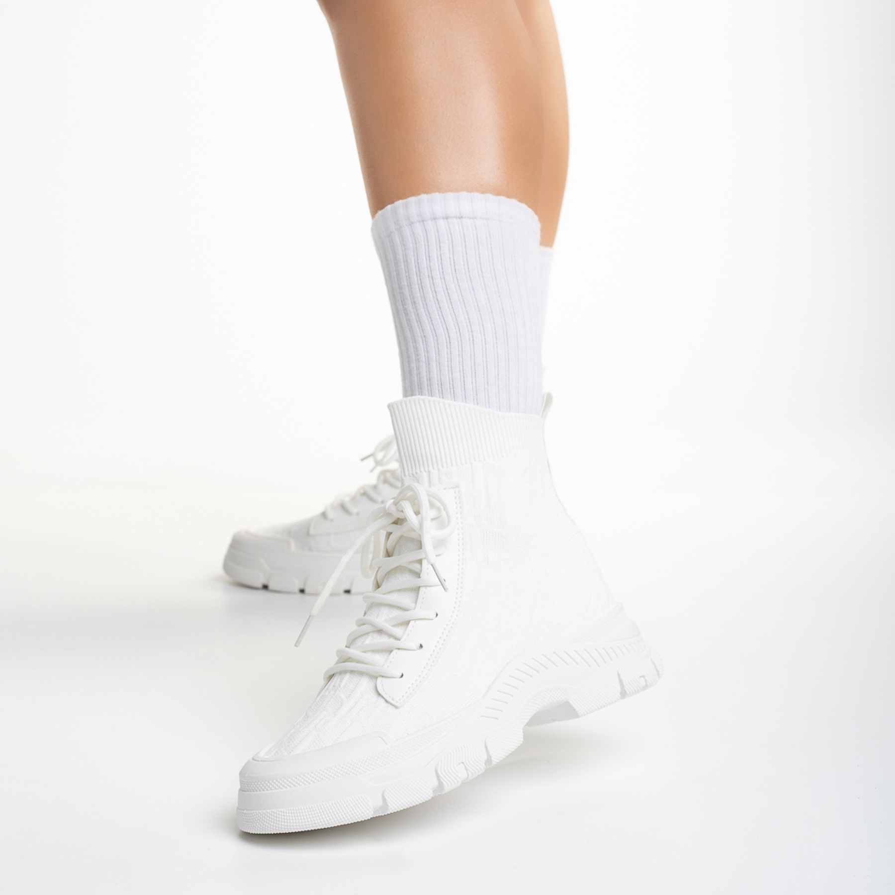 Pantofi sport dama albi din material textil Yariana