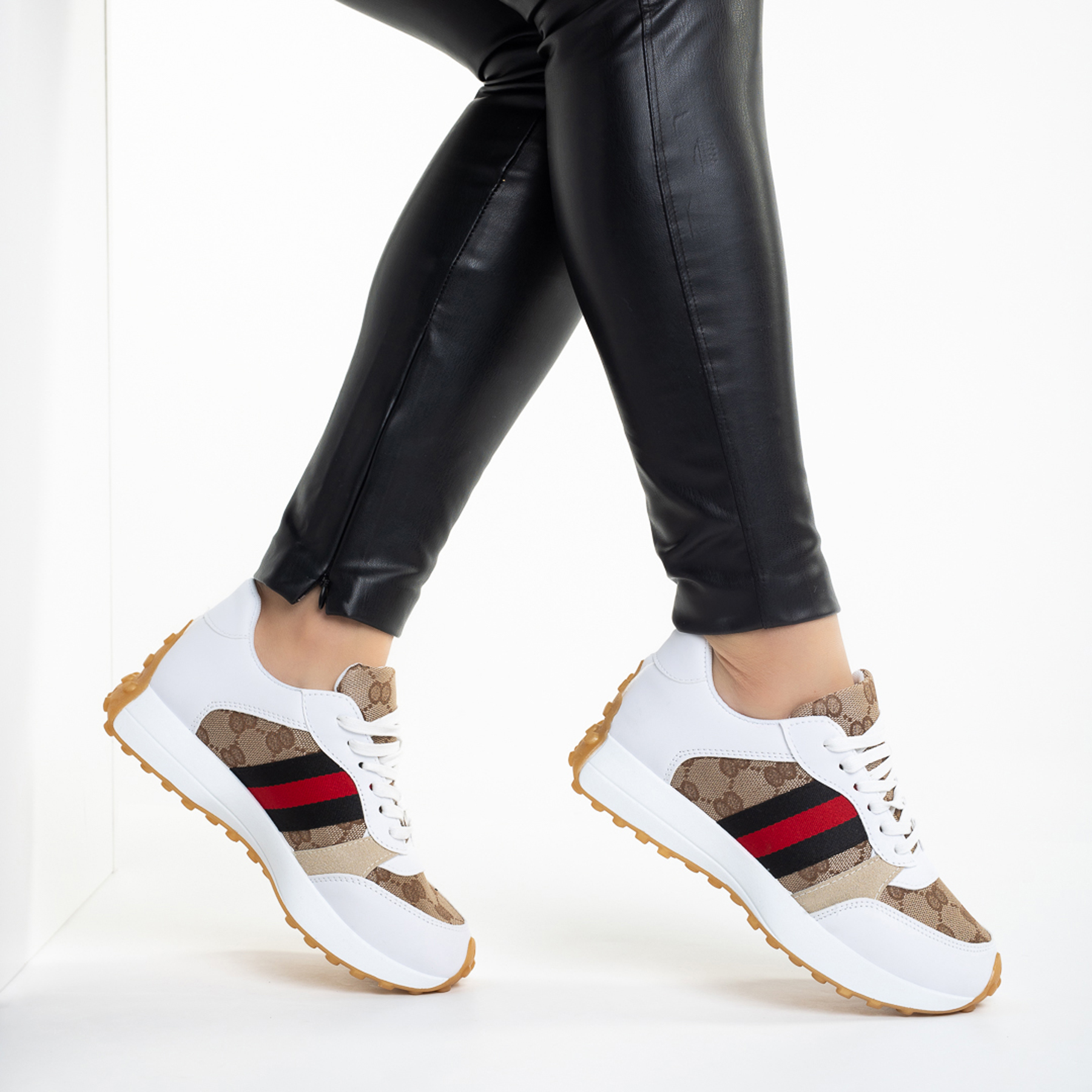 Pantofi sport dama albi din piele ecologica si material textil Palmira