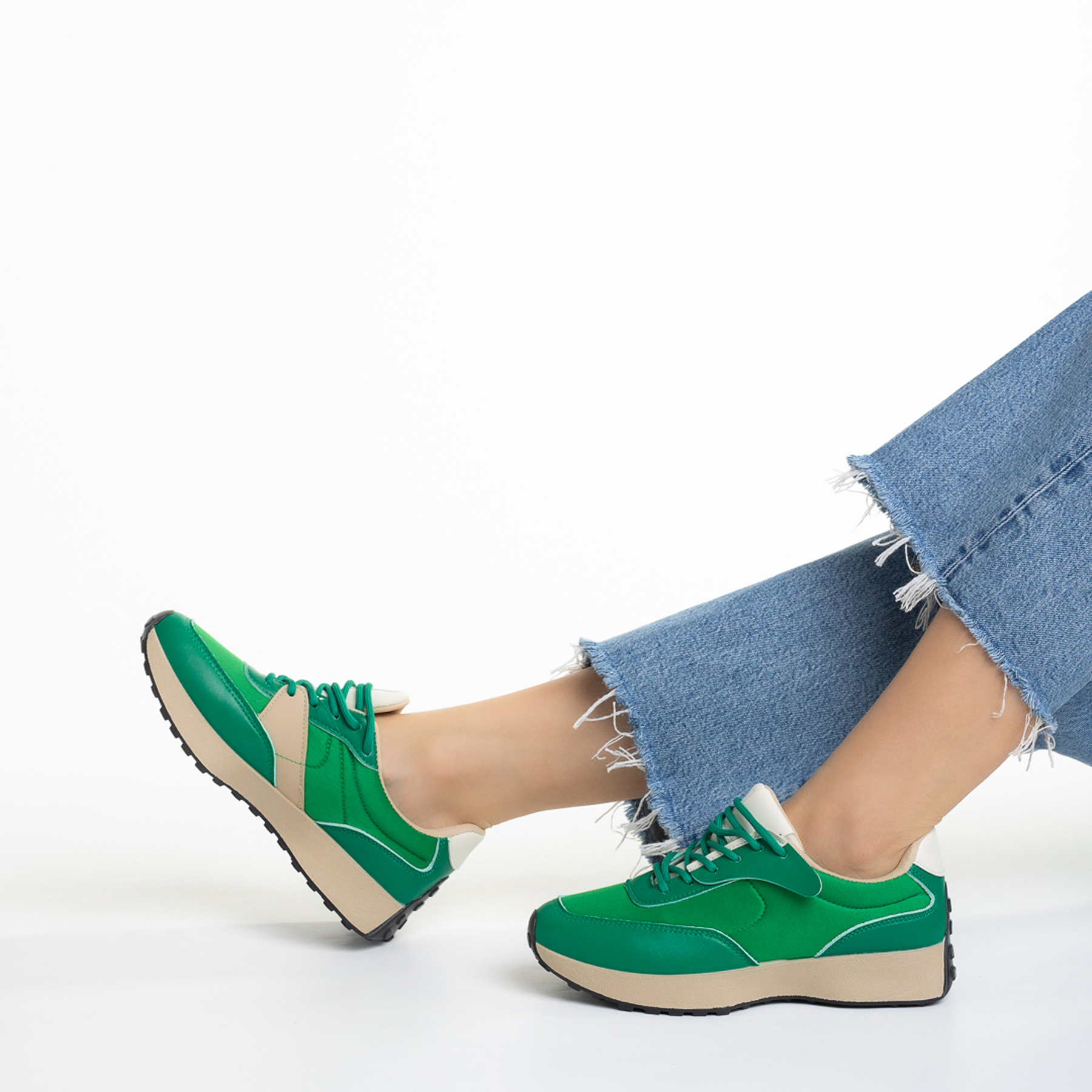 Pantofi sport dama verzi din piele ecologica si material textil Refugia