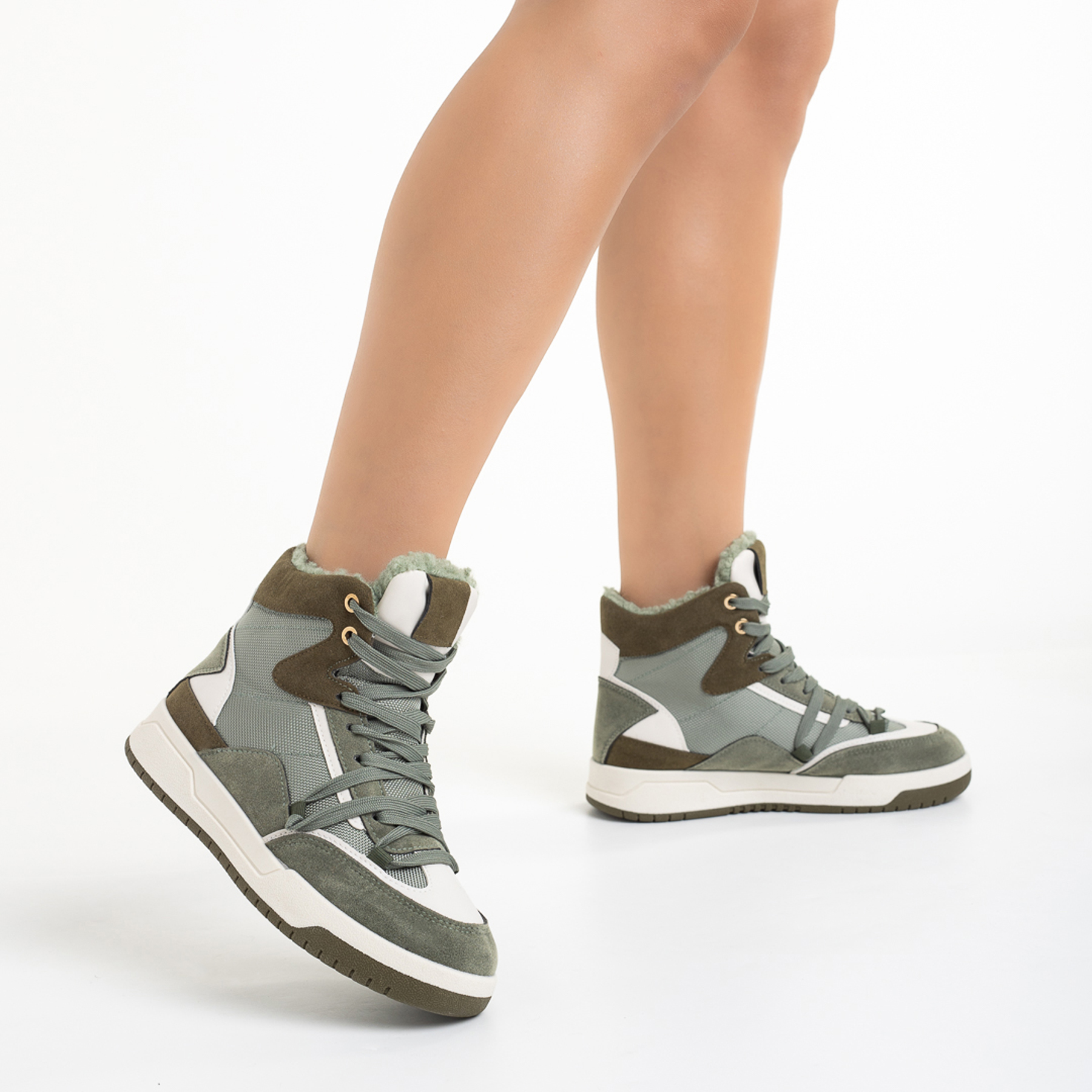 Pantofi sport dama verzi din piele ecologica si material textil Reveca