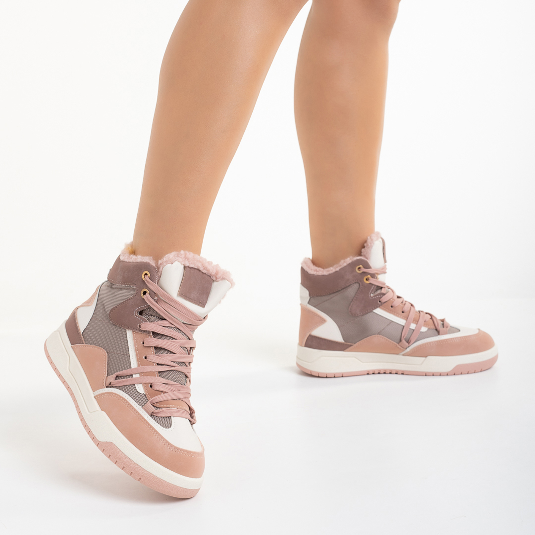 Pantofi sport dama roz din piele ecologica si material textil Reveca
