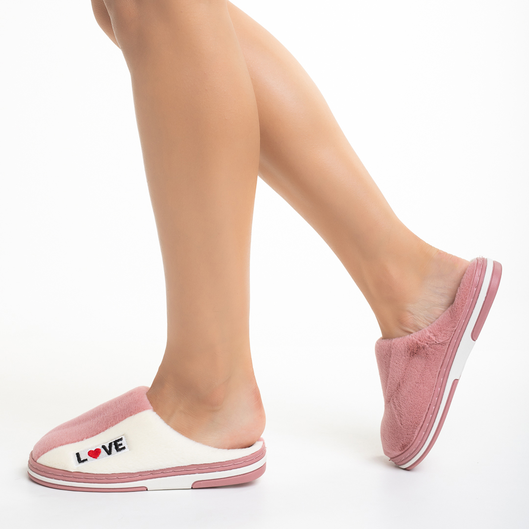Papuci dama roz din material textil Sakara image3