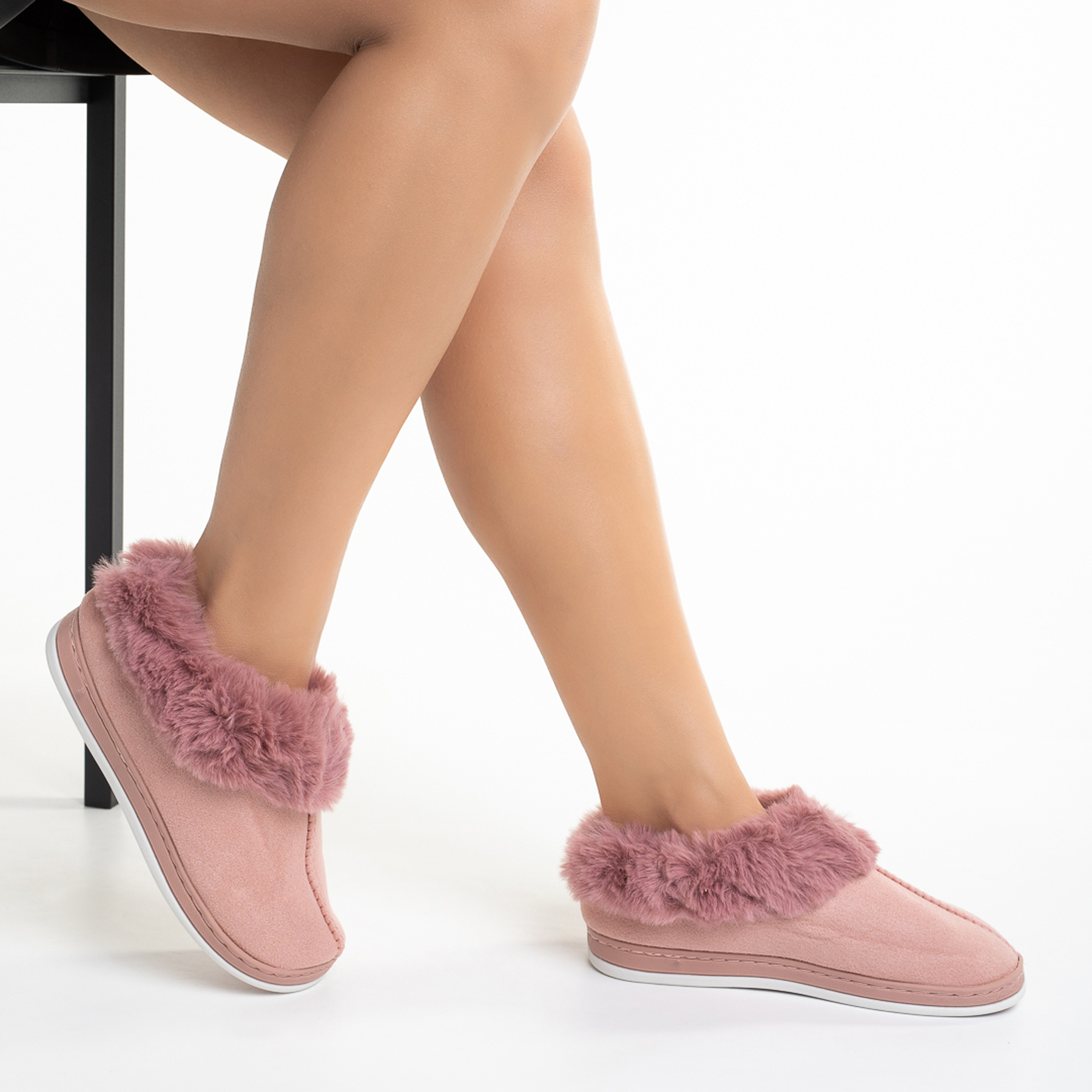 Papuci dama roz din material textil Samaya image2