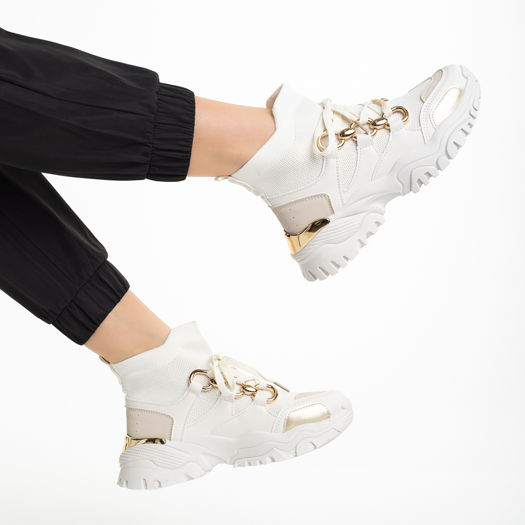 Pantofi sport dama bej din piele ecologica si material textil Raylan
