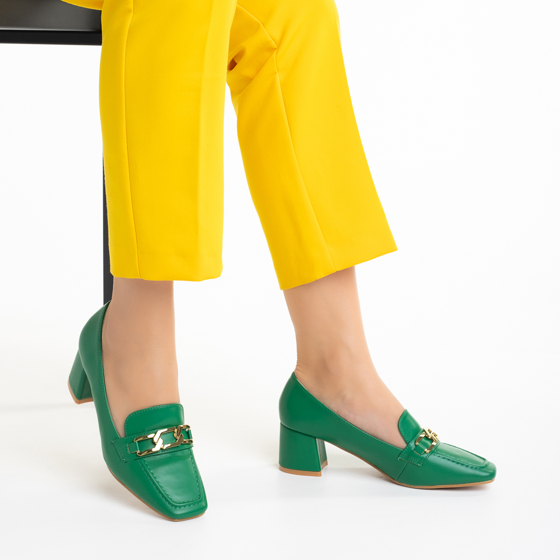 Pantofi dama verzi din piele ecologica cu toc Renaye