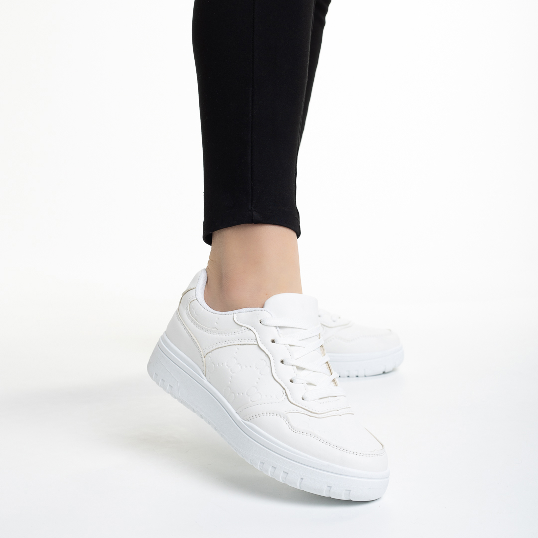 Pantofi sport dama albi din piele ecologica Banesa