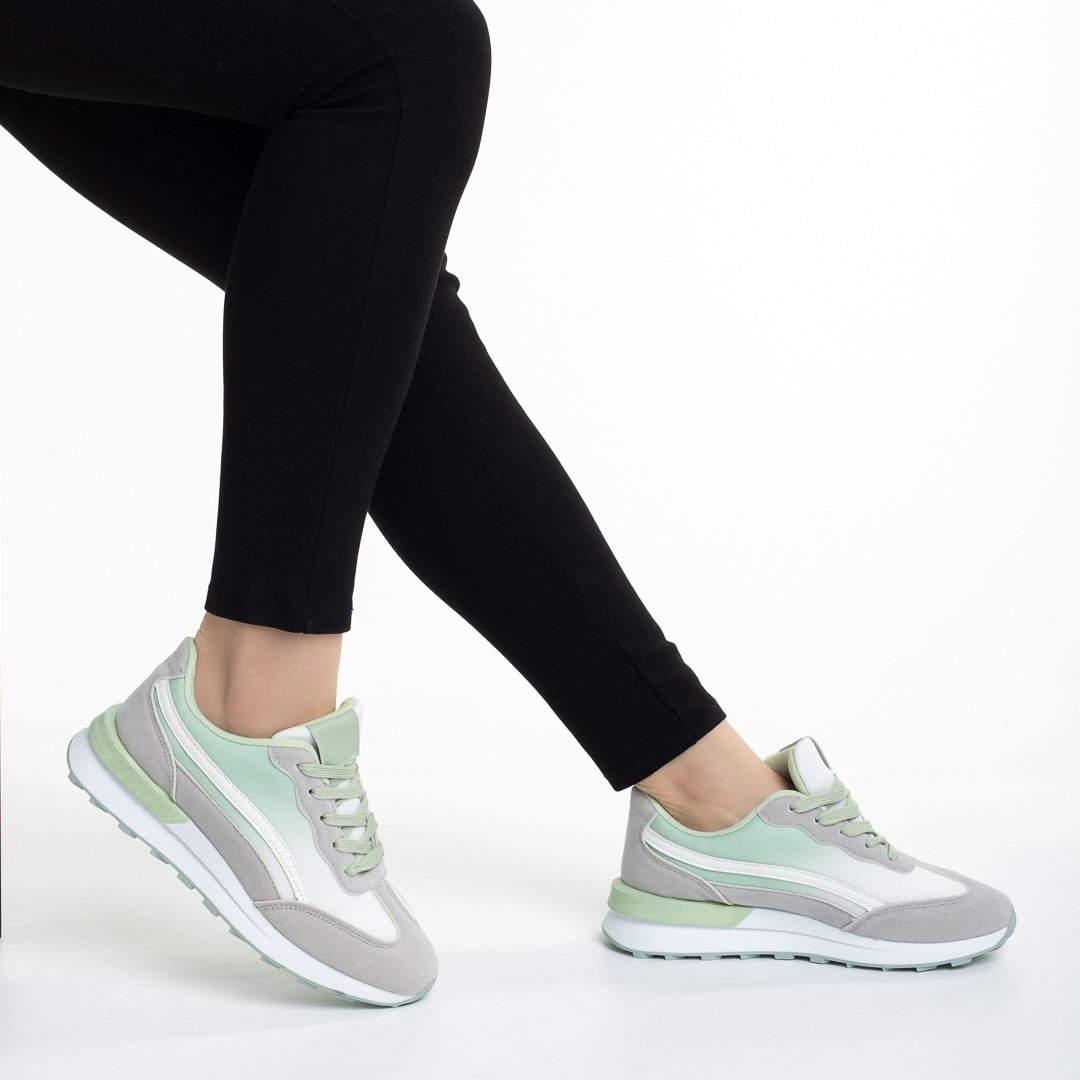 Pantofi sport dama verzi cu gri din material textil Verlena