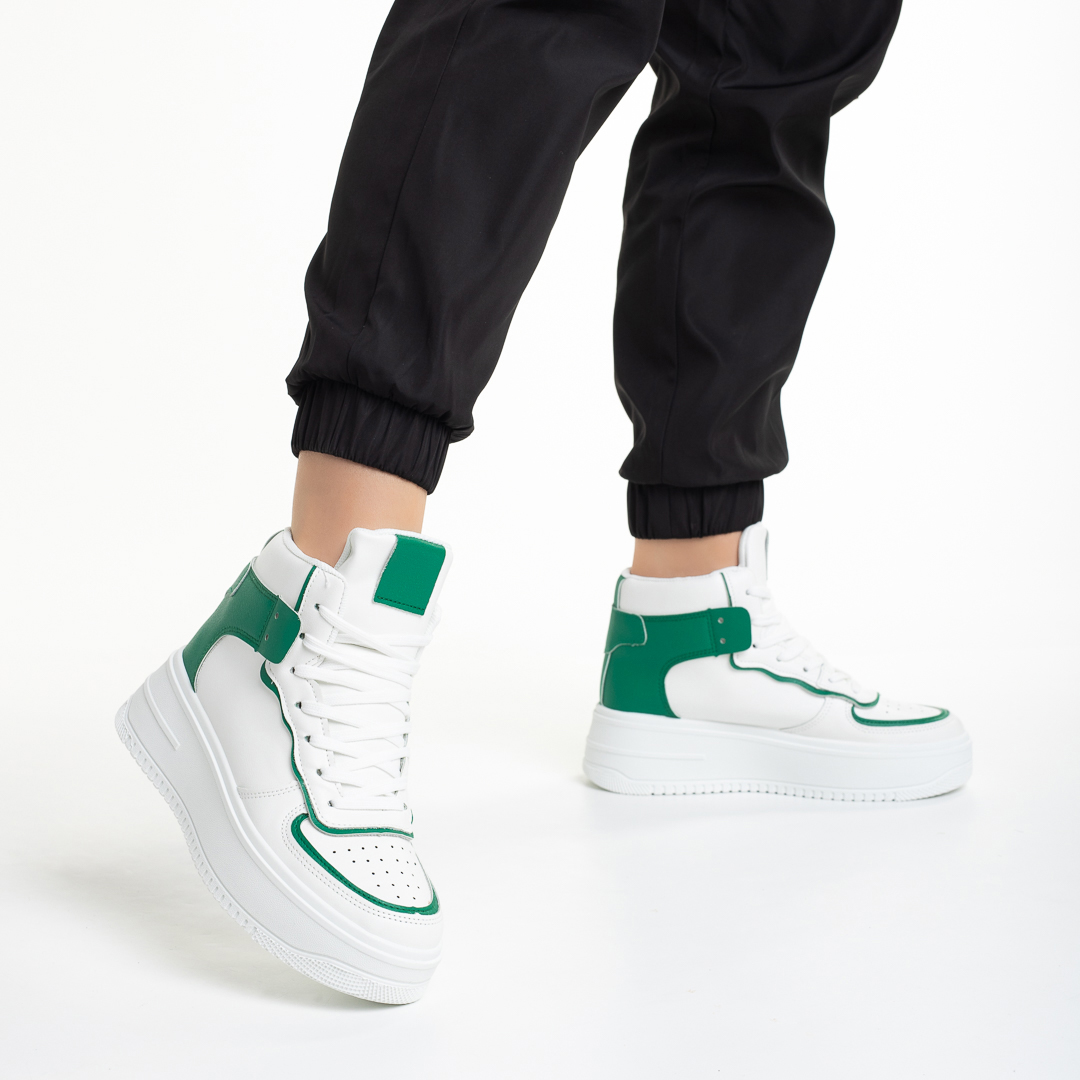 Pantofi sport dama albi cu verde din piele ecologica Naila Incaltaminte Dama 2023-03-24