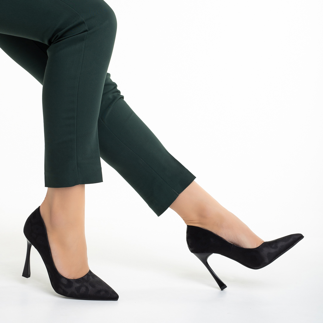 Pantofi dama negri din material textil cu toc Zaida Incaltaminte Dama 2023-03-19
