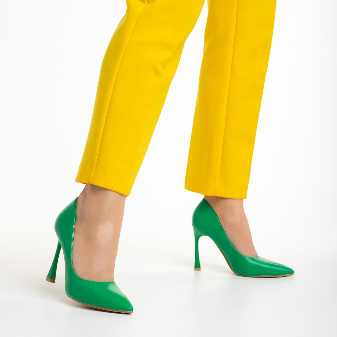 Pantofi dama verzi din piele ecologica cu toc Casia Incaltaminte Dama 2023-03-19