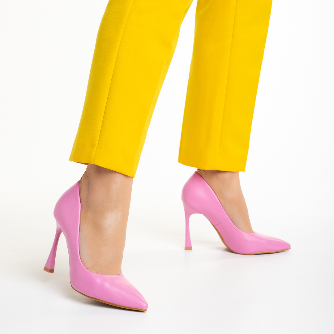 Pantofi dama roz din piele ecologica cu toc Casia Incaltaminte Dama 2023-03-19