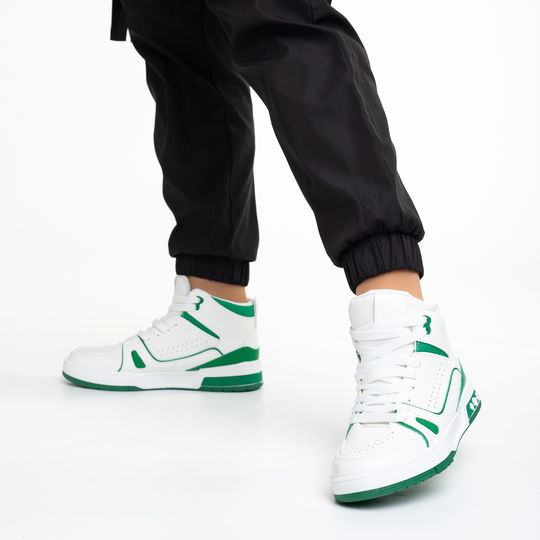 Pantofi sport dama albi cu verde din piele ecologica Lexy