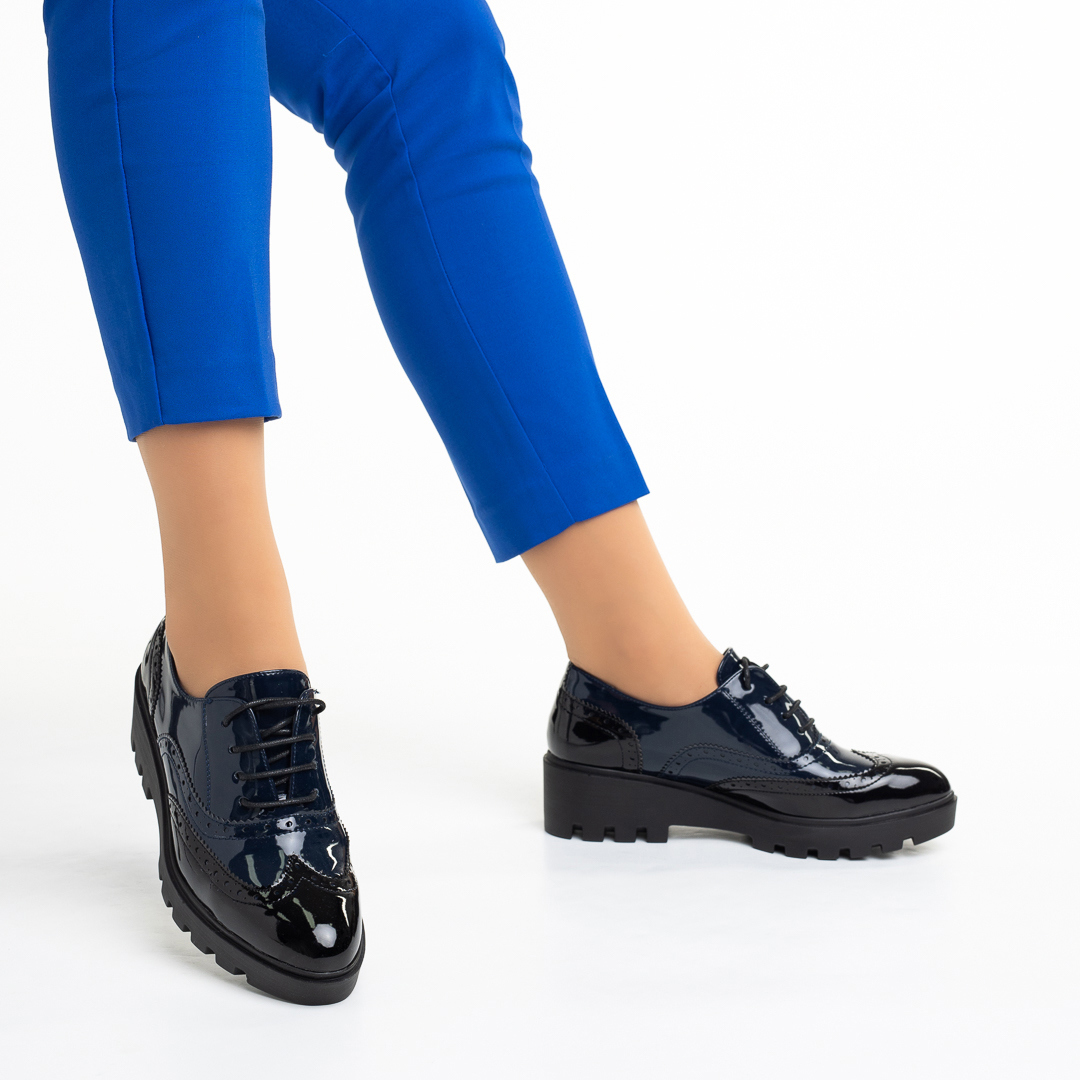 Pantofi dama albastri inchis din piele ecologica lacuita Azure Incaltaminte Dama 2023-03-19
