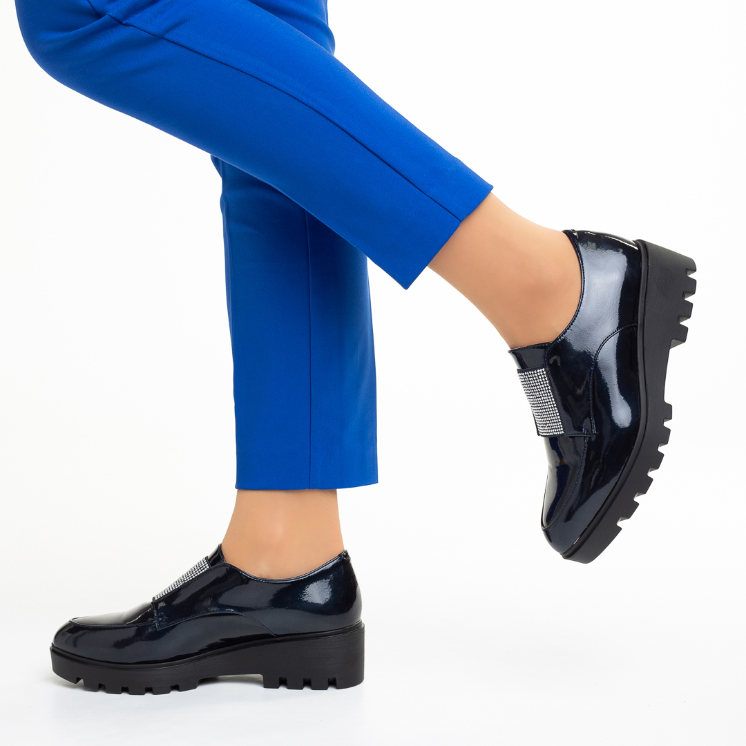 Pantofi dama albastri inchis din piele ecologica lacuita Lorna