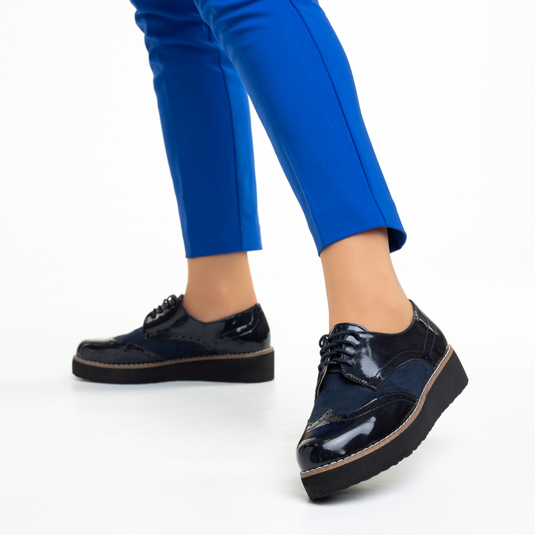 Pantofi dama albastri inchis din piele ecologica lacuita Titania