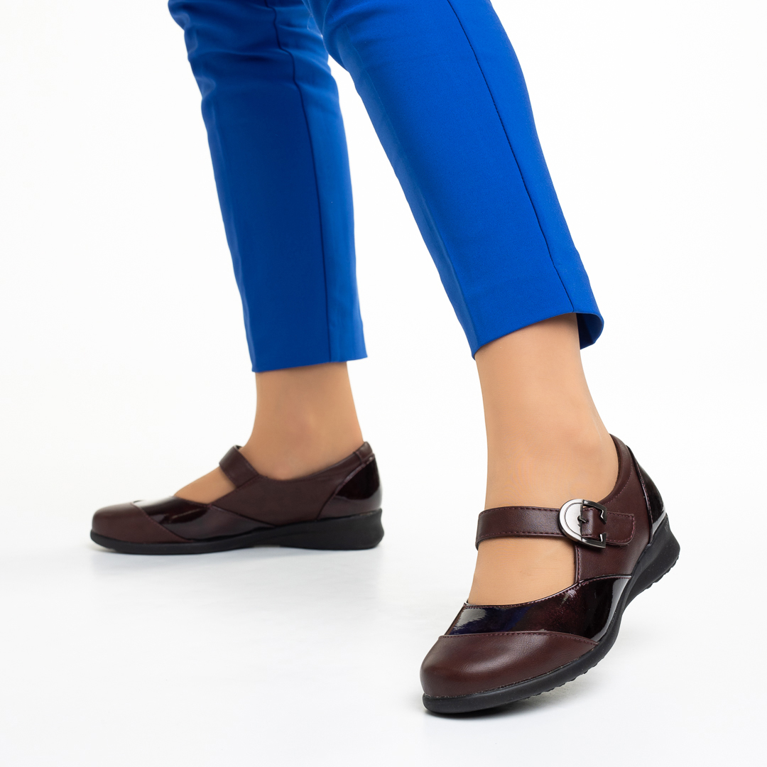 Pantofi dama grena din piele ecologica lacuita Joanna