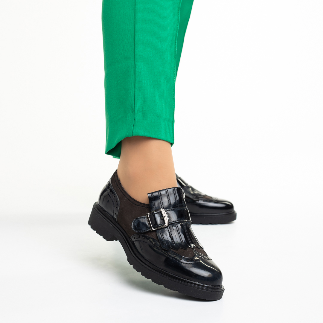 Pantofi dama negri din piele ecologica lacuita Evianna