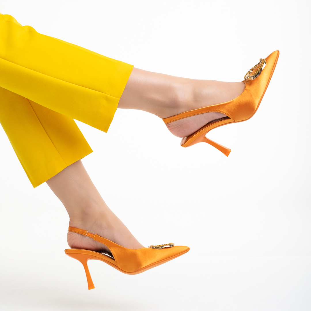 Sandale dama portocalii din material textil Caelin