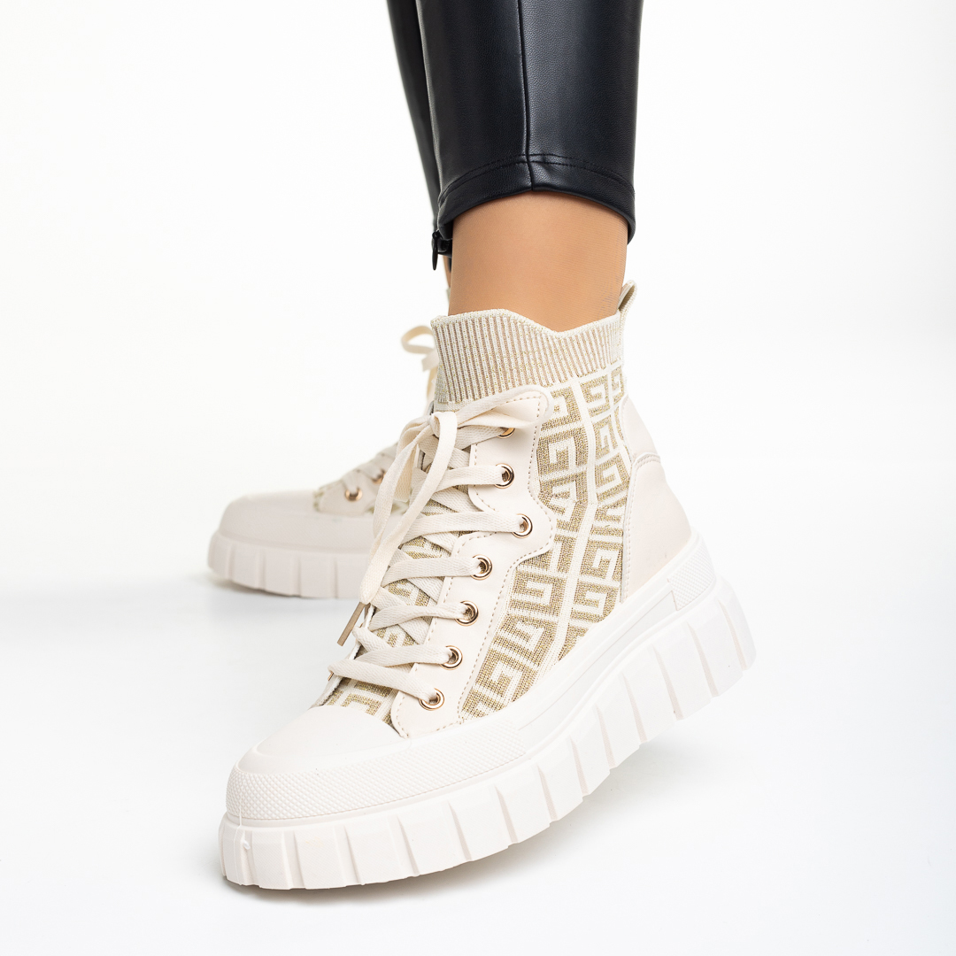 Pantofi sport dama bej din piele ecologica si material textil Theia