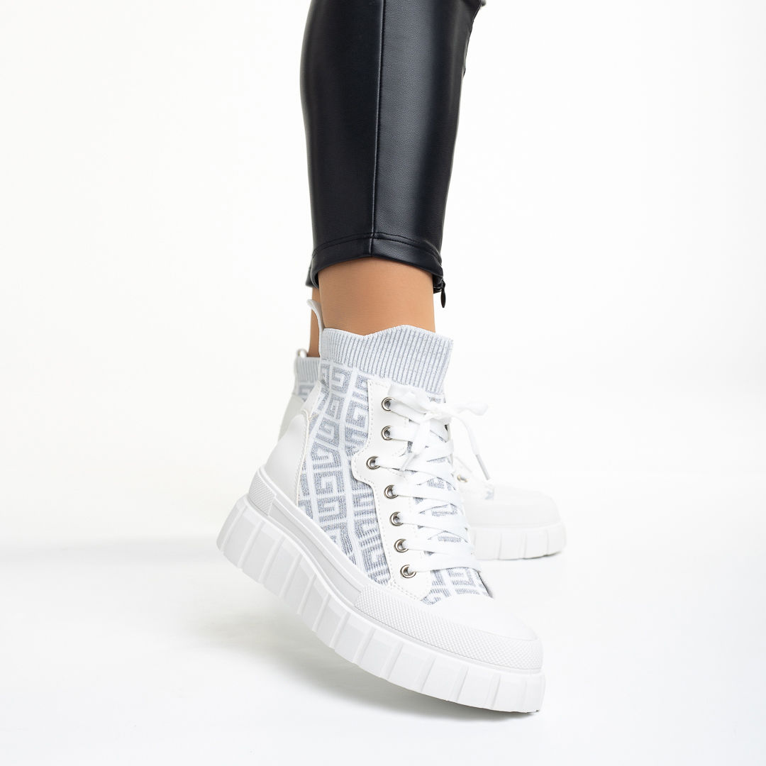 Pantofi sport dama albi din piele ecologica si material textil Theia Incaltaminte Dama 2023-03-24