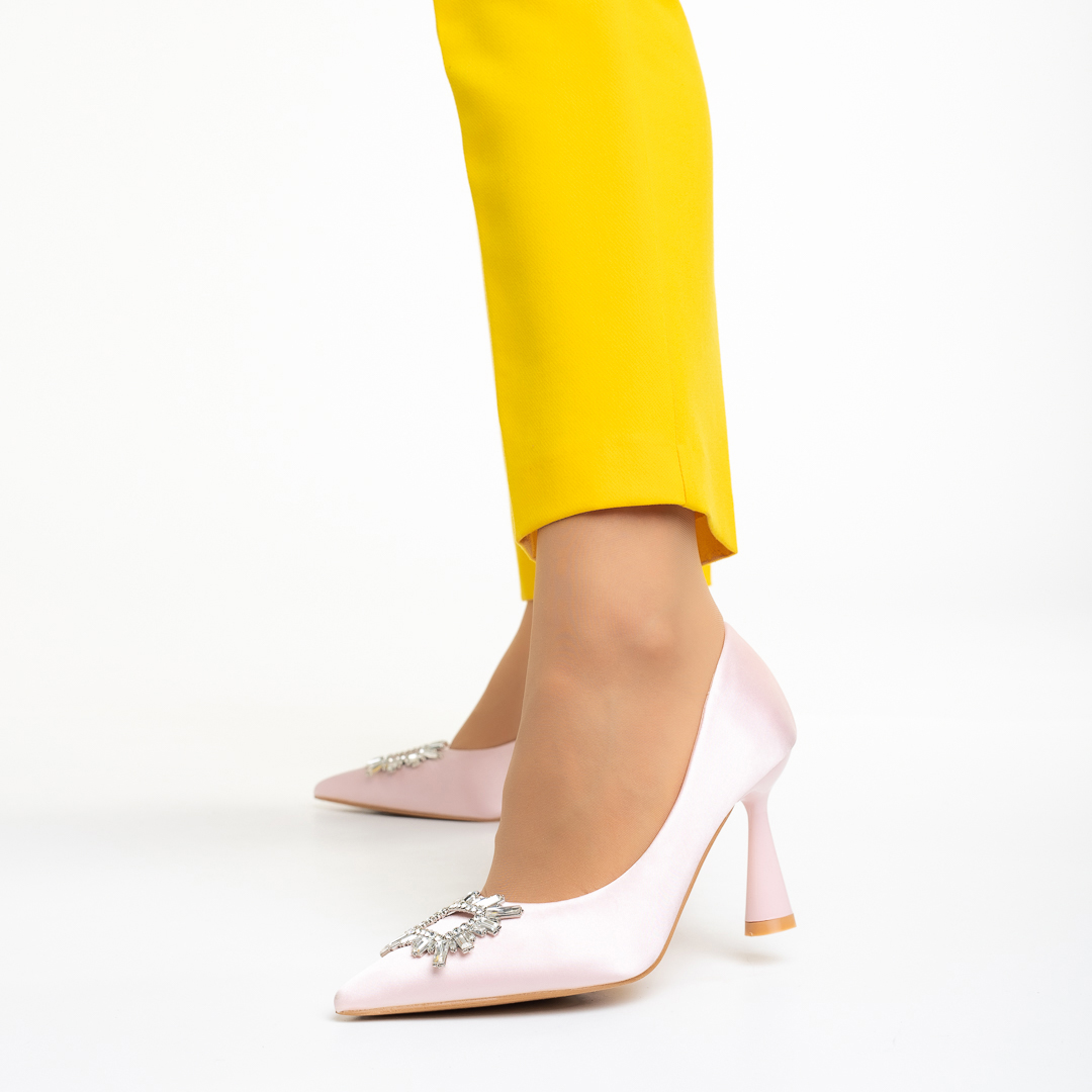 Pantofi dama roz din material textil cu toc Trudy Incaltaminte Dama 2023-03-19