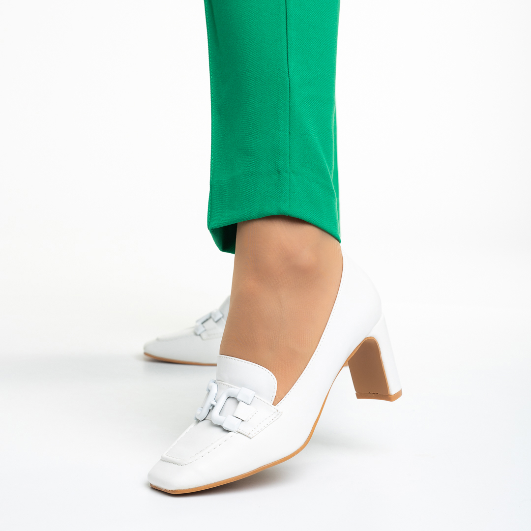Pantofi dama albi din piele ecologica cu toc Priyal Incaltaminte Dama 2023-03-19