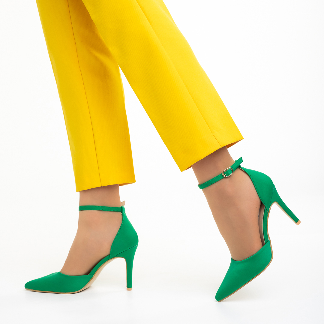 Pantofi dama verzi din material textil cu toc Florene 