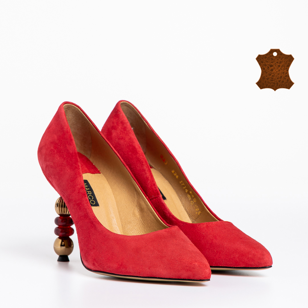 Pantofi dama Marco rosii din piele intoarsa Leta