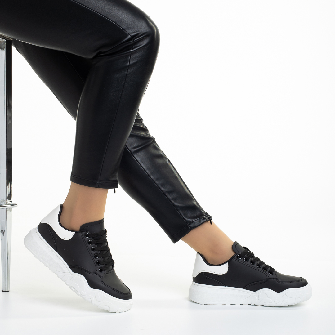Pantofi sport dama negri cu alb din piele ecologica Malena