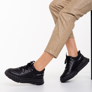 Pantofi sport dama negri din piele ecologica si material textil Meriz