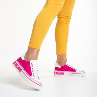 Pantofi sport dama albi cu roz din piele ecologica si material textil Calandra