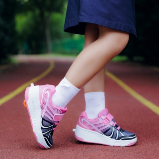Pantofi sport copii fucsia din piele ecologica si material textil Giana