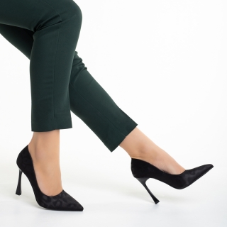 Marea lichidare de iarna - Reduceri Pantofi dama negri din material textil cu toc Zaida Promotie