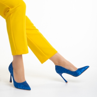 Avalansa reducerilor - Reduceri Pantofi dama albastri din material textil cu toc Zaida Promotie