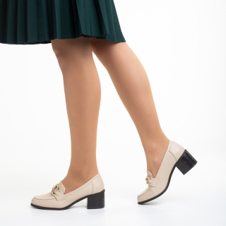 Easter Sale - Reduceri Pantofi dama bej din piele ecologica cu toc Quintina Promotie