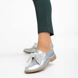 Easter Sale - Reduceri Pantofi dama argintii din piele ecologica lacuita Mitra Promotie