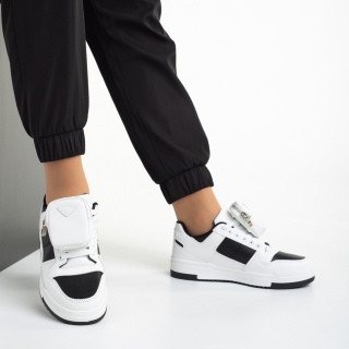 Spring Sale - Reduceri Pantofi sport dama albi cu negru din piele ecologica Inola Promotie