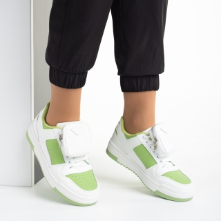 Black Friday - Reduceri Pantofi sport dama albi cu verde din piele ecologica Inola Promotie
