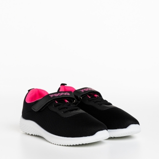 Black Friday - Reduceri Pantofi sport copii negri cu roz din material textil Amie Promotie
