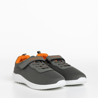 Black Friday - Reduceri Pantofi sport copii gri cu portocaliu din material textil Amie Promotie