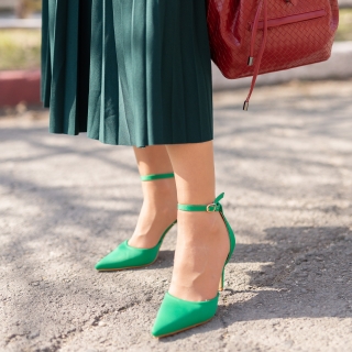 Easter Sale - Reduceri Pantofi dama verzi din material textil cu toc Florene  Promotie