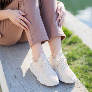 Black Friday - Reduceri Pantofi sport dama bej din material textil Leanna Promotie