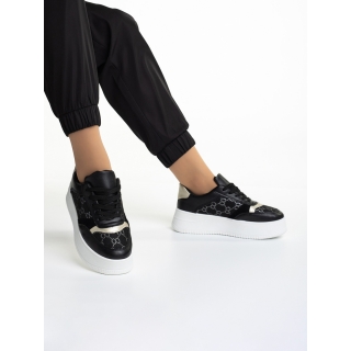 Easter Sale - Reduceri Pantofi sport dama negri din piele ecologica si material textil Richelle Promotie