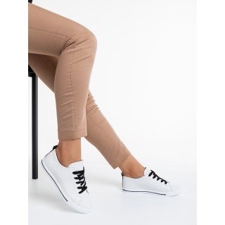 Black Friday - Reduceri Pantofi sport dama albi cu negru din piele ecologica  Emelina Promotie