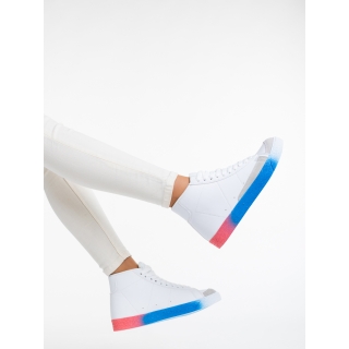 Pantofi sport dama albi cu albastru din piele ecologica Kianna