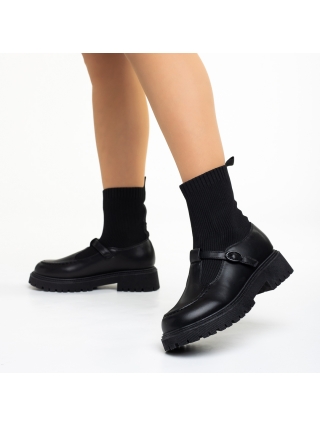 Black Friday - Reduceri Pantofi casual dama negre din piele ecologica si material textil Dallas Promotie