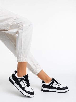 Black Friday - Reduceri Pantofi sport dama albi cu negru din piele ecologica Milla Promotie