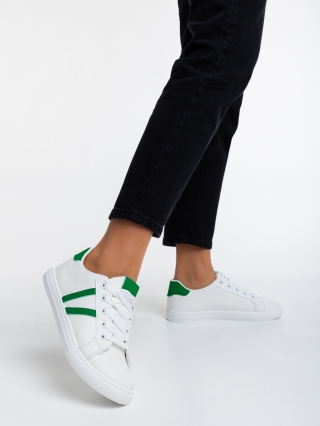 Back to School - Reduceri Pantofi sport dama albi cu verde din piele ecologica Virva Promotie
