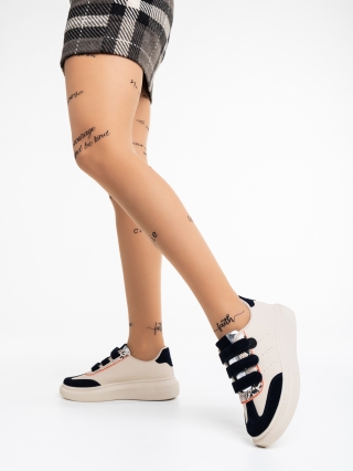 Women's Month - Reduceri Pantofi sport dama navy cu bej din piele ecologica Tikva Promotie